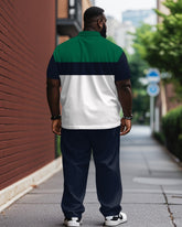 Royal Blue Classic Colorblock Polo Shirt Trousers Suit Men's Plus Size